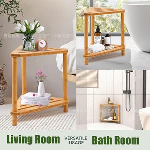 Étagère d'angle en bois pour salle de bain Lu Xu, 17,16x12,4x15 pouces, rangement à deux niveaux avec patins antidérapants pour articles de toilette - Product Image 4