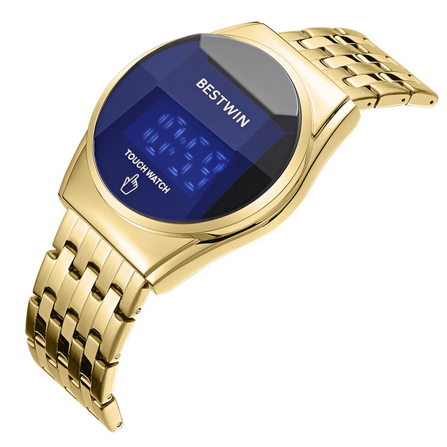 Shenzhen Cross-Border Men's Fashionable LED Touchscreen Round-Style Electronic Watch Alloy Case Stainless Steel Band Sporty