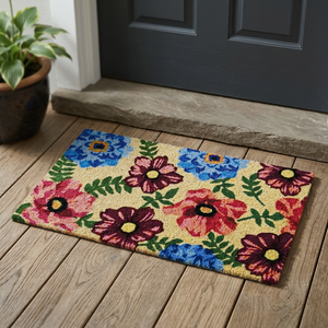 Tapis antidérapant imprimé fleurs soyeuses douces paillasson en fibre de coco pour chambre à coucher tapis coloré feuilles prix de gros paillasson pour la maison - Product Image 1
