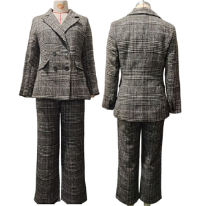 Trajes de Oficina para <span class=keywords><strong>Mujer</strong></span> X8280, Conjunto de Dos Piezas con Pantalones Holgados y Chaqueta Cruzada a Cuadros, Estilo Ejecutivo - Product Image 6