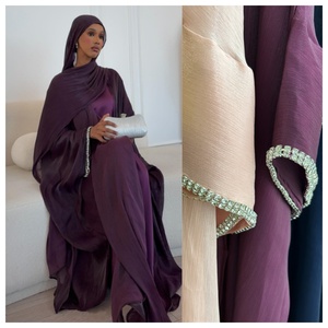 2025新アバヤセットシニーポリエステルドバイアバヤカーディガンインナードレスヒジャーブ3個セットイスラム服女性アバヤイスラム教徒ドレス - Product Image 2