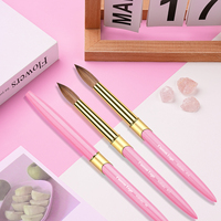 Pinceau à ongles en acrylique de luxe avec manche en métal rose, 100% poils de Kolinsky, virole dorée, pour ongles en acrylique