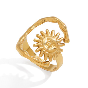 Anillo Abierto Sol y Luna, Acero Inoxidable con Oro de 18K, Forma Geométrica, Joyería Unisex para Regalo - Product Image 5