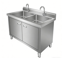 Évier double pour traiteur extérieur - Station de travail de nettoyage sur site pour banquets de mariage, en acier inoxydable, avec rangement portable