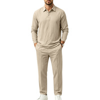 Ensemble décontracté pour homme, pantalon droit à manches longues, col rabattu, deux pièces, automne