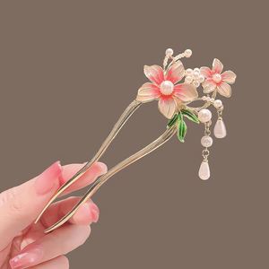 <b>Sweet</b> Chinese Women's Antique <b>Flower</b> Tassel Hairpin & Hair Bun Forks Chopsticks Vintage Hanfu Hair Jewelry - Product Image 2
