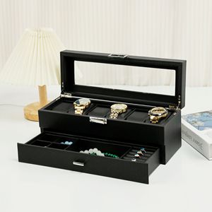 Tùy Chỉnh Sang Trọng 3-Khe Cắm PU Da Đồ Trang Sức Đồng Hồ Hiển Thị Trường Hợp Giả Da Lộn Lót Bền Hình Chữ Nhật Hình Dạng Màu Đen Hộp Đồng Hồ - Product Image 2