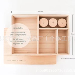 Caja de almacenamiento de madera con diseño de múltiples compartimentos para recuerdos y ropa de bebé, rectangular, hecha de madera de pino. - Product Image 4