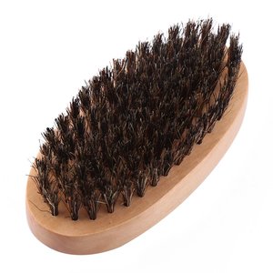 Brosse à cheveux ondulés en poils de sanglier doux, courbée à 360°, avec logo personnalisé, en bois de bambou, brosse à barbe en poils végétaliens, petite brosse à raser pour hommes - Product Image 1