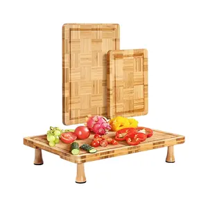 Custom multi-function kitchen Drain bamboo cutting board for food preparation chopping board With Adjustable Feet