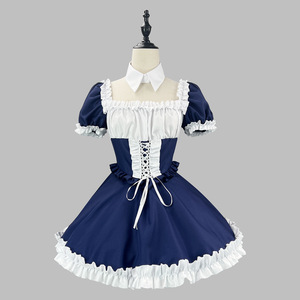 Japanese Classic Maid Dress Short Sleeve Navy Blue White Cross Anime Cosplay Costume Women's Outfit Summer 2025 - Product Image 3
