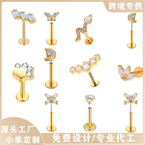 Boucles d'oreilles clous avec cristaux sertis clos, en titane, bijoux de mode unisexe pour piercing d'oreille - Product Image 4