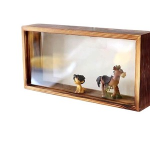 Wooden <b>Shadow</b> <b>Box</b> Double Sided Glass Storage Rectangle Burnt Color Stackable With Lid Desktop Display Case - Product Image 4