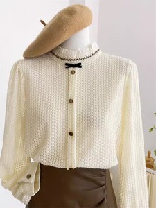 S-XL nœud papillon en <span class=keywords><strong>bois</strong></span> bord <span class=keywords><strong>d</strong></span>'oreille col debout chemise en dentelle chemise à manches longues sous-couche petit haut - Product Image 2