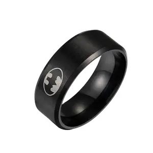 Anillo De Acero Inoxidabl Bat Pattern Matte Stainless Steel Simple Wide Black Ring Dedeira De Ouro Anel Gold Plated Black Ring