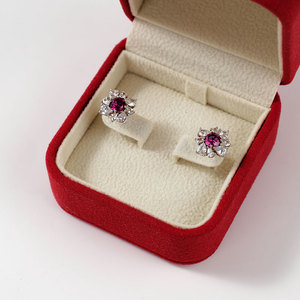 FANXI Custom Logo Pierced <b>Earrings</b> Jewellery <b>Box</b> with Red Leather Velvet - Product Image 3