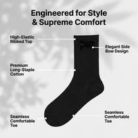 Chaussettes pour femmes mi-mollet en coton longue fibre, élégantes avec nœud, personnalisées OEM, pour l'hiver, antibactériennes, respirantes, antidérapantes, usage quotidien