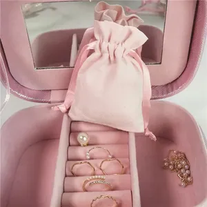 Có thể tái chế thêu biểu tượng tùy chỉnh 100% cotton biểu tượng tùy chỉnh in đồ trang sức màu hồng Pouch bao bì satin dây rút Túi Lụa - Product Image 2