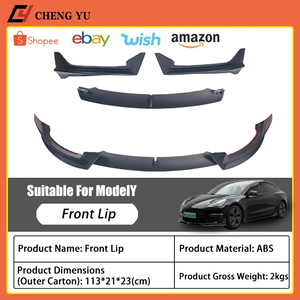 Kit de 3 lames de pare-chocs avant en ABS pour <span class=keywords><strong>Tesla</strong></span> <span class=keywords><strong>Model</strong></span> <span class=keywords><strong>Y</strong></span> 2018-2024, noir brillant, aspect carbone, séparateur de pare-chocs, protection de spoiler - Product Image 2