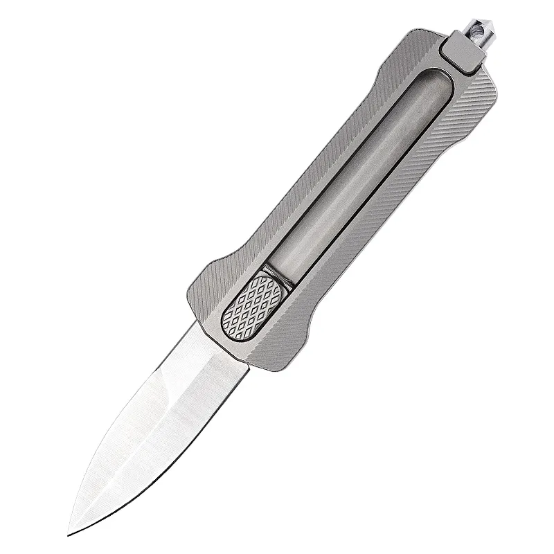 D2 Stainless Steel Sandblasted Multipurpose Folding Knife, Titanium Handle