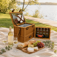 Panier de pique-nique en saule tressé à la main, écologique, style rustique campagnard, boîte de rangement, pour cuisine et salle de bain, cadeau créatif de remerciement