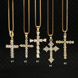 NS1082高品质钻石基督教宗教珠宝镀金不锈钢链条CZ微型铺面十字吊坠项链 - Product Image 1