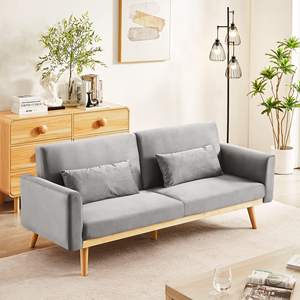 Sofá Moderno Tapizado Convertible en Cama, Sofá Cama de Terciopelo con Armazón de Madera para el Hogar - Gris - Product Image 4