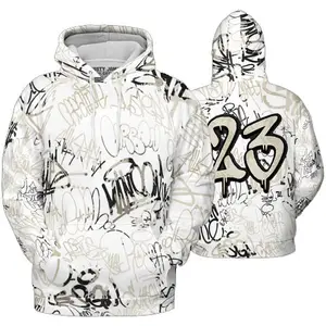 Digital 3D Digital letter print loose hooded men's hoodie Sportswear Graffiti painted men's top Hip-hop style men's jumpsuit