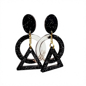 2026 Cute Geometric Hoop Stylish <b>Earrings</b> <b>Black</b> & Transparent Design Resin Gold Plated Women's Trendy Parties Wedding Jewelry - Product Image 1