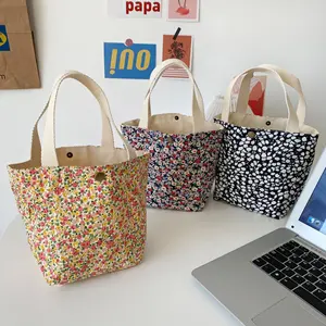 Student Shoulder Reusable Cotton Shopping Women Floral Canvas Tote Bags Personalized Floral Initial Tote Bags for women