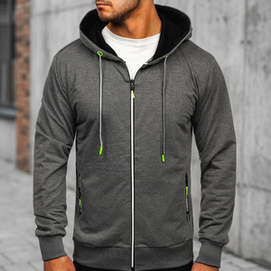 High Quality <b>Men's</b> High Quality 100% Polyester Loose Fleece <b>Cardigan</b> Jacket Casual Sports Outerwear Hood Autumn Solid - Product Image 4