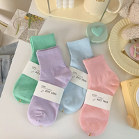 Frühlings- und Sommer-Damen-Socken in Unifarben, Atmungsaktive Baumwollsocken mit Bündchen und Körperdesign für den Täglichen Gebrauch