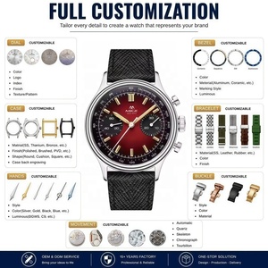 Montres chronographes mécaniques OEM personnalisées à remontage manuel ST1901, cadran panda 38 mm, bracelet en cuir vintage, montre-bracelet pour homme - Product Image 2