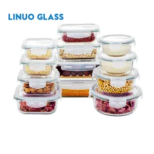 Linuo 24 Pc alto borosilicato Hermético Vidrio Almacenamiento de alimentos Bengo Box Glass Meal Prep Storage Containers set con tapas de ventilación de vapor