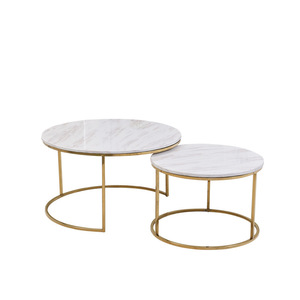 Luxury Coffee <strong>Table</strong> with Marble Top <strong>Round</strong> Surface <strong>Nesting</strong> Stainless Steel Multifunction Furniture Set <strong>of</strong> 2 for Living Room - Product Image 6