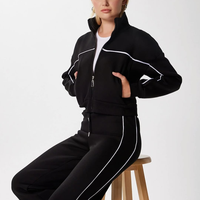 Ensemble de survêtement décontracté pour femme : veste à capuche zippée confortable, pantalon de jogging droit à jambe large et sweat-shirt pour le sport, la course et le yoga