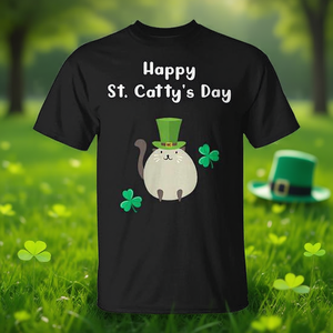 Camiseta Happy St Catty's Day para amantes de los gatos, diseño del día de San Patricio, sombrero verde, estampado de trébol, unisex, talla para adultos - Product Image 3