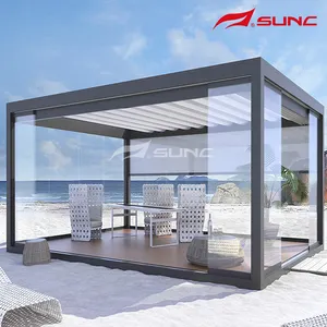 SUNC Modern Motorised Electric Outdoor Gazebo Waterproof Motorized Bioclimatic Adjustable Louvre Roof Aluminium Pergola