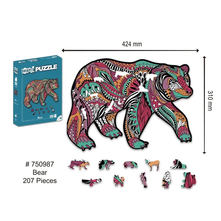 Christmas Cartoon Wooden Animal Puzzle Custom Artisanal Wooden Jigsaw Puzzles