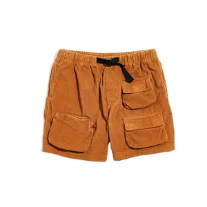 High street custom logo 100% cotton relax fitting corduroy cord utility summer shorts for men