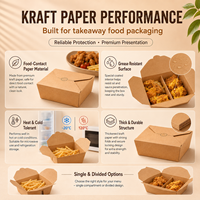 Boîte alimentaire jetable auto-élevable en kraft avec couvercle gaufré et pelliculage mat, emballage de gros pour poulet frit à emporter