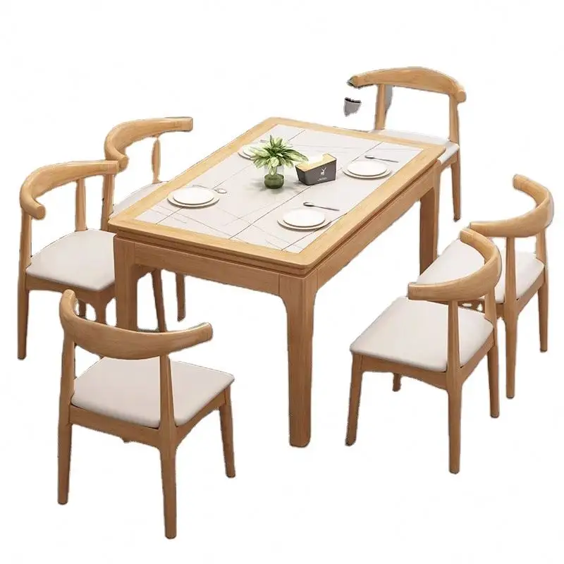 Mesa de jantar moderna em madeira maciça rock, conjunto de cadeiras para mesa de jantar, móveis de quarto