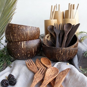 Bol en coque de noix de <span class=keywords><strong>coco</strong></span> naturelle du Vietnam, écologique, rond et poli, pour salade, crème glacée, dessert, fruits, avec cuillère - Product Image 3