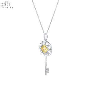 Exclusive Handmade Key Design 18K Solid Gold 13 Pcs Natural Yellow Diamond With Natural Diamond Pendant Necklace For Women Gift - Product Image 2