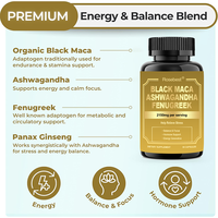 Capsules adaptogènes véganes 4-en-1 Rosebest OEM Private Label, complément de Maca noire + Ashwagandha + Fenugrec + Ginseng Panax