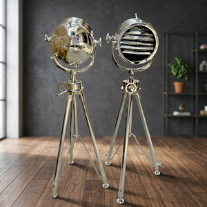 Chrome <b>Tripod</b> <b>Floor</b> <b>Lamp</b> Round Metal Lantern Home Decoration - Product Image 1