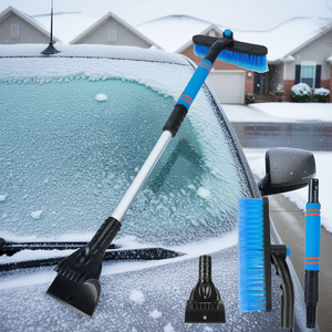 ที่ขูดน้ำแข็งแบบยืดหดได้พร้อมแปรงทำความสะอาดกระจกรถยนต์ สีฟ้า สำหรับขจัดหิมะ - Product Image 2