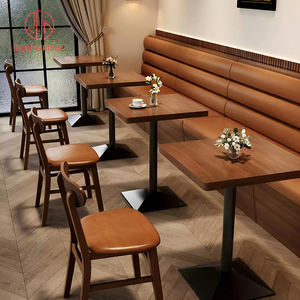Juego de Muebles de <span class=keywords><strong>Restaurante</strong></span> Comercial Moderno, Base de Madera, Banqueta, Sofá de Cuero, Mesa de Madera para Cafetería, Bistro, Hotel - Product Image 5