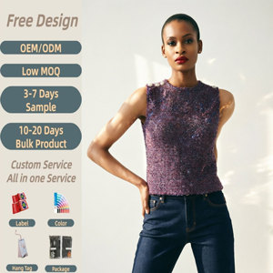Débardeur Métallique Brillant pour Femme, Tricoté Scintillant avec Boutons Strass aux Épaules, <span class=keywords><strong>Pull</strong></span> Sans Manches Scintillant pour Soirée - Product Image 1