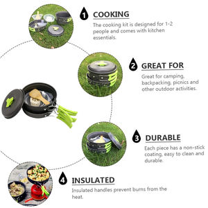 Ensemble de cuisine de camping portable pour 1 à 2 personnes, pique-nique, barbecue, casserole, poêle, équipement de cuisine en plein air - Product Image 4